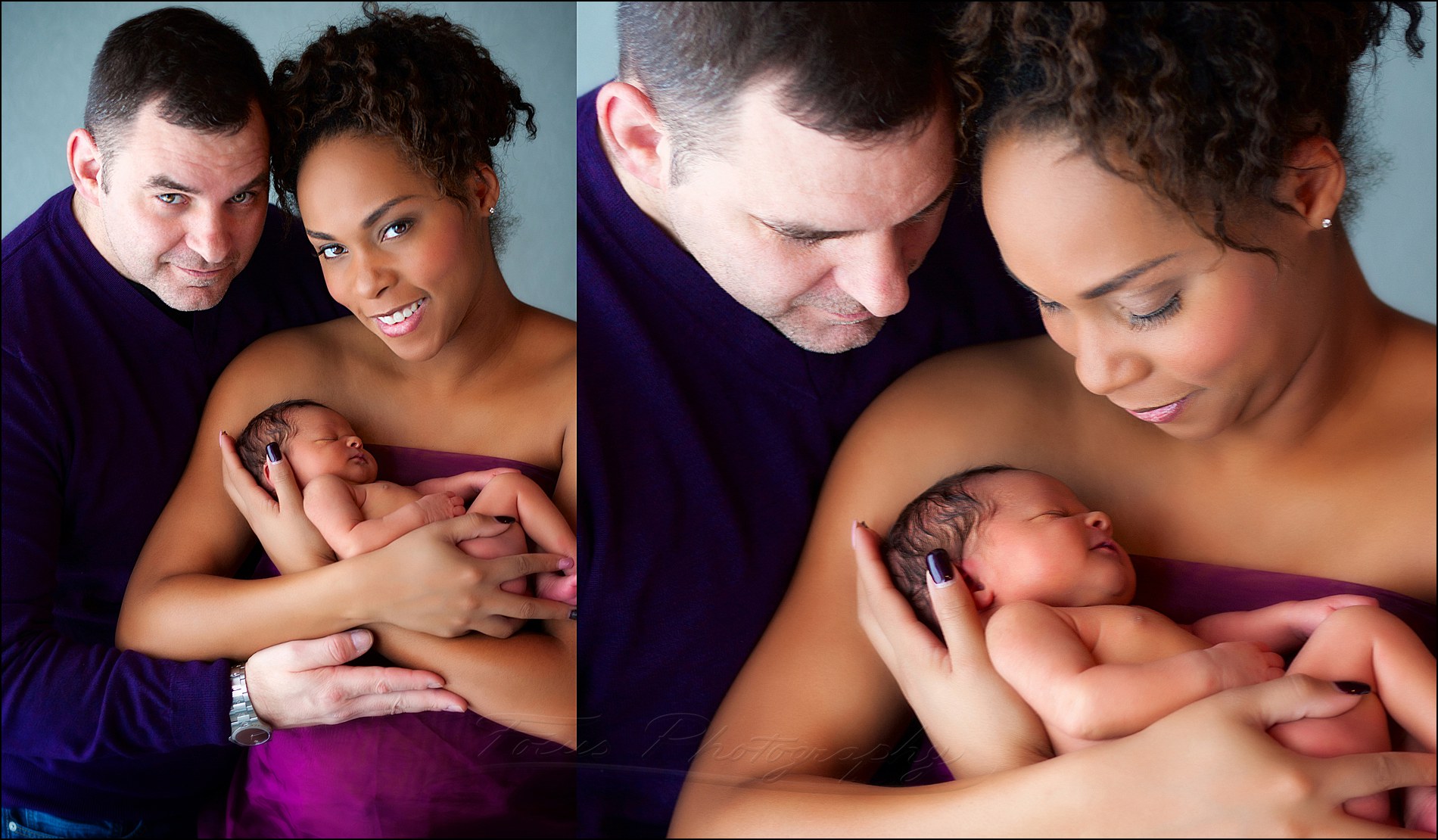 newborn family photography of parents and baby in studio portrait