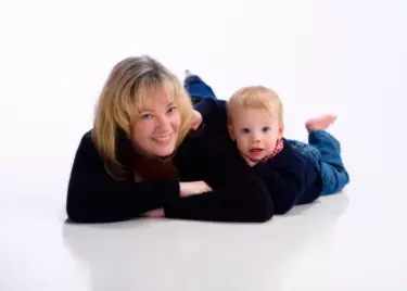 mother and son at baby photography studio in maine