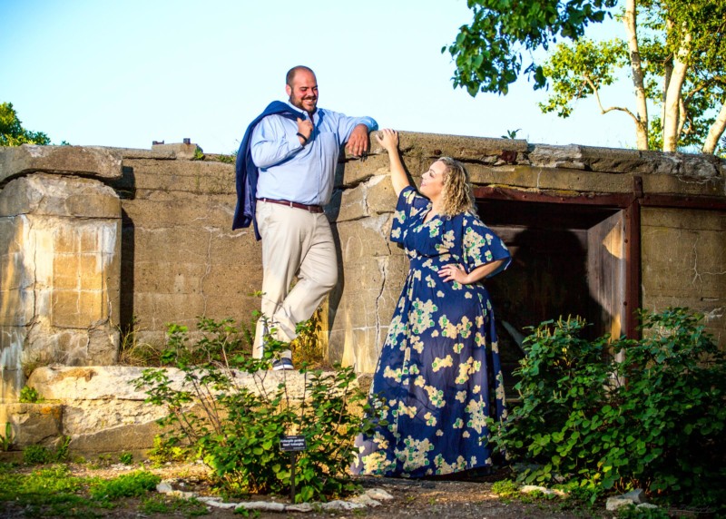 military ruins at  engagement pictures at Fort Williams Park in Cape Elizabeth