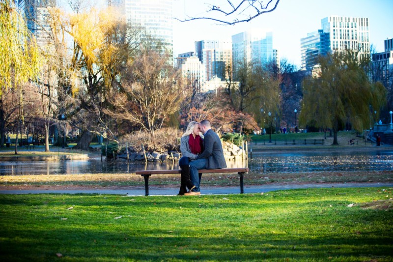 engagement pictures in public garden in boston during winter