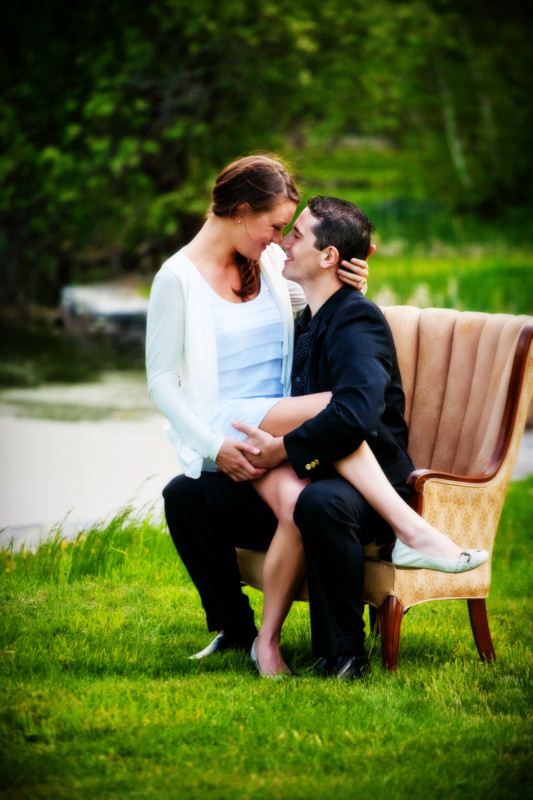 couple on chair for engagement session