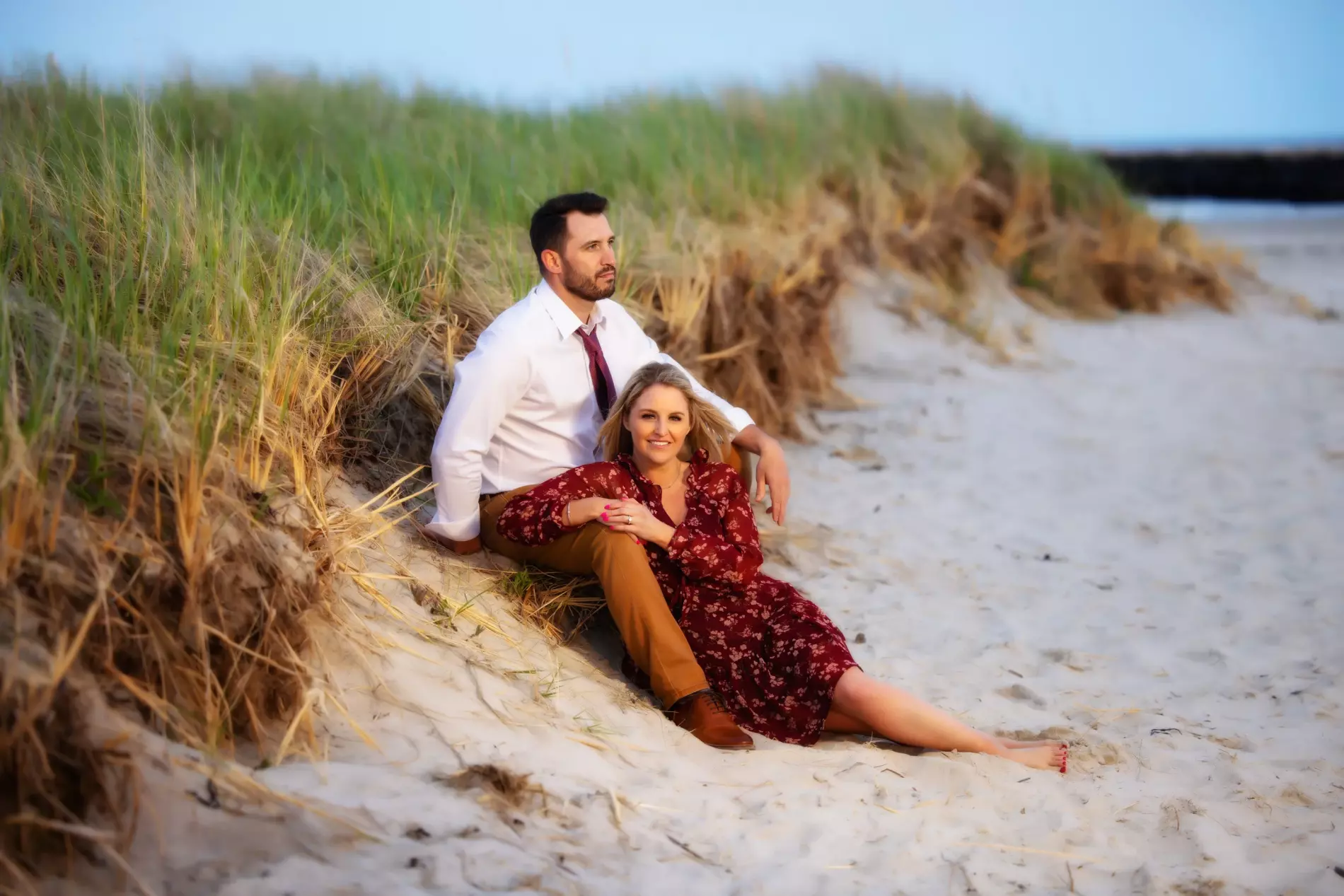 engagement pictures at the beach in maine by professional photographers at Focus Photography