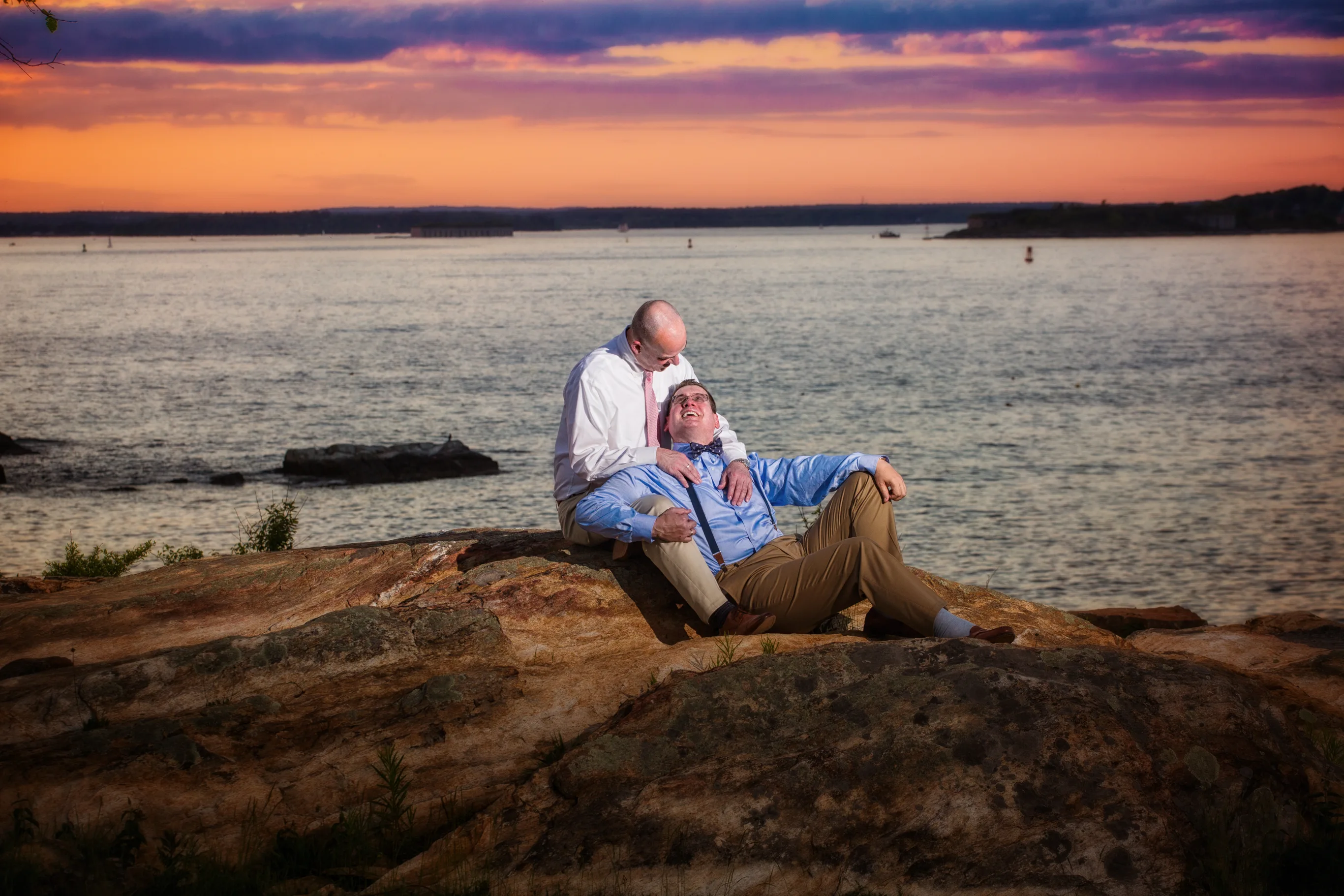 engagement pictures of gay couple at maine coast.