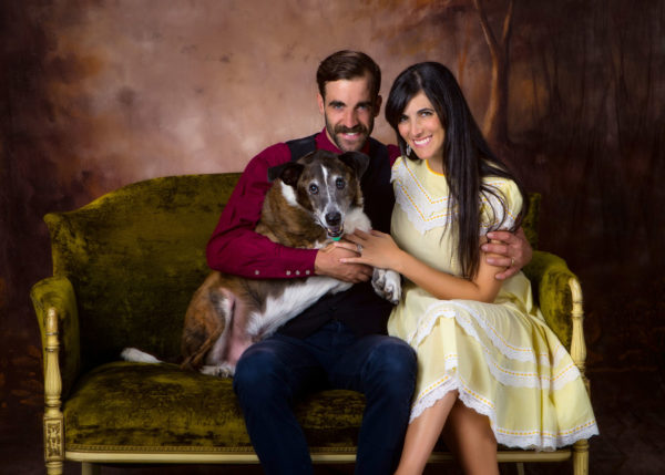 couple with their dog for family portrait