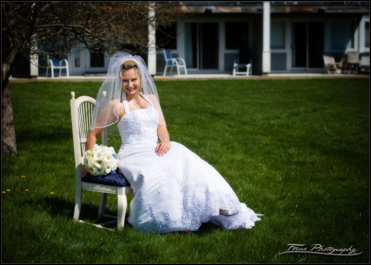 bride and dress at maine wedding
