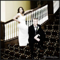 bride and groom at stairwell in The Portland Harbor Hotel Wedding 