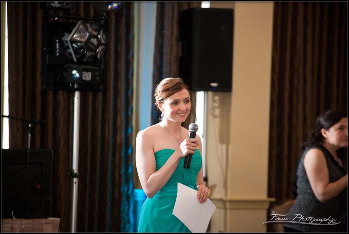 the Maid of honor gives her toast at the wedding