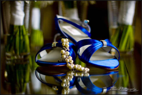 Shoes and jewelry at Maine wedding at bride's house