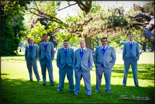 The groomsmen in a v formation
