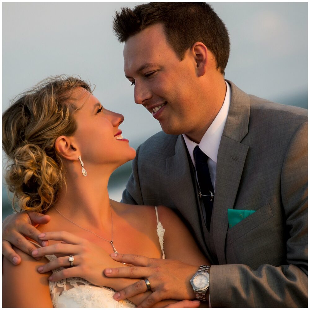 bride and groom portrait at beach