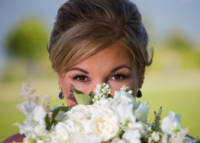 wedding portrait of bride and her bouquet