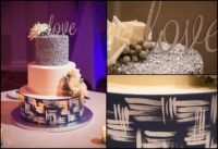 wedding cake - blue and white with sparkles on top