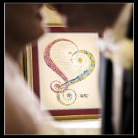 Ketubah with couple in foreground