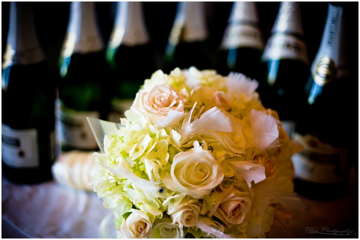 bouquet and champagne bottles at samoset wedding