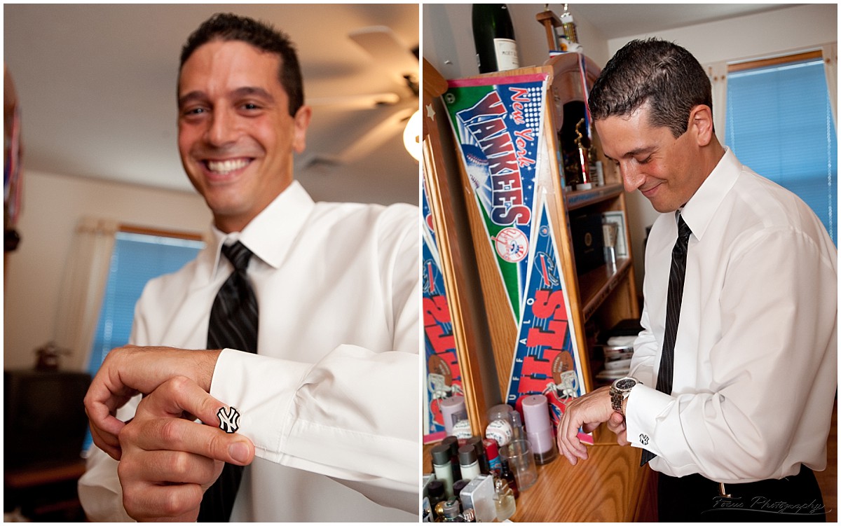 groom with sports pennants