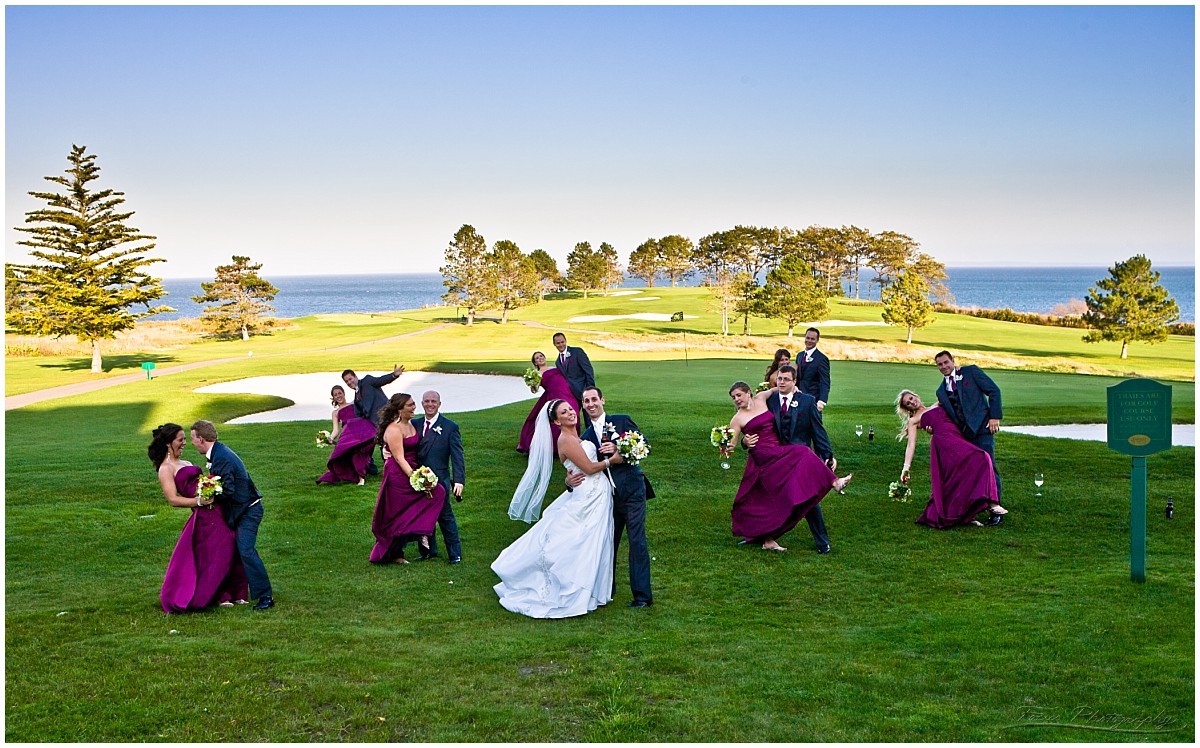wedding party on golf course at Samoset resort wedding in Maine