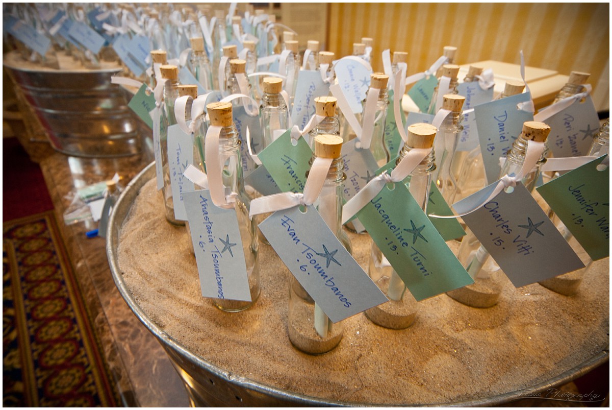 place cards as messages in bottles for wentworth by sea wedding