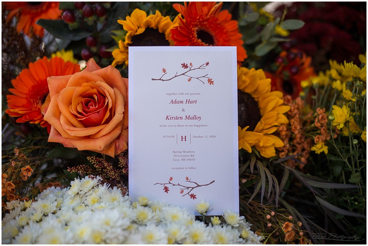 wedding invite and flowers at Spring  Meadows Golf Club, wedding invite and flowers