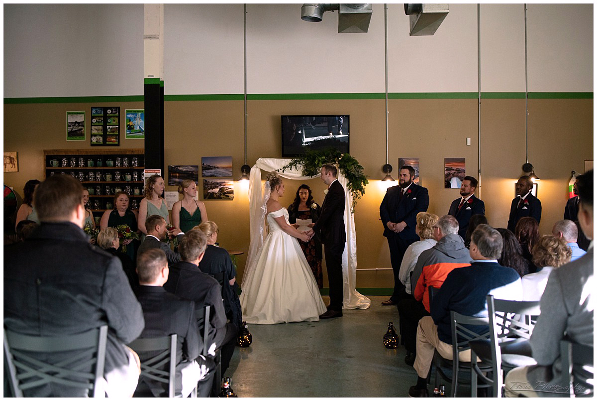 Portland, Maine wedding ceremony at beer brewery