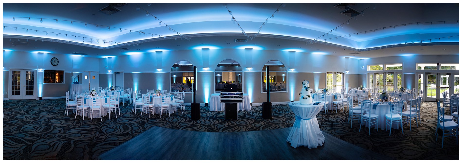 wedding ballroom with blue uplight by Get Down Tonight