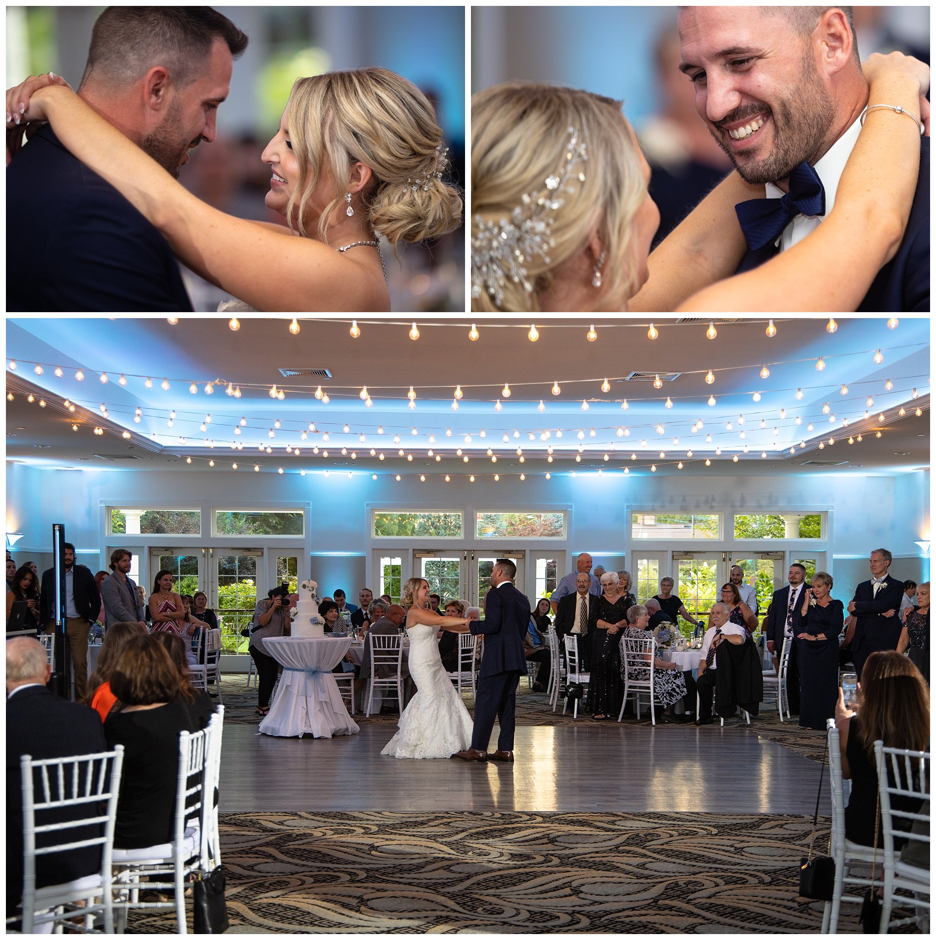 couple's first dance at village by the sea wedding