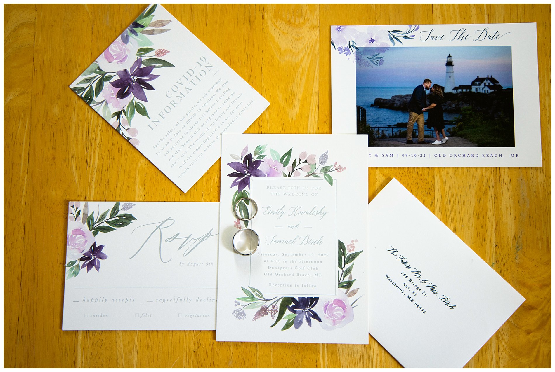 wedding invitation and stationery ensemble with rings