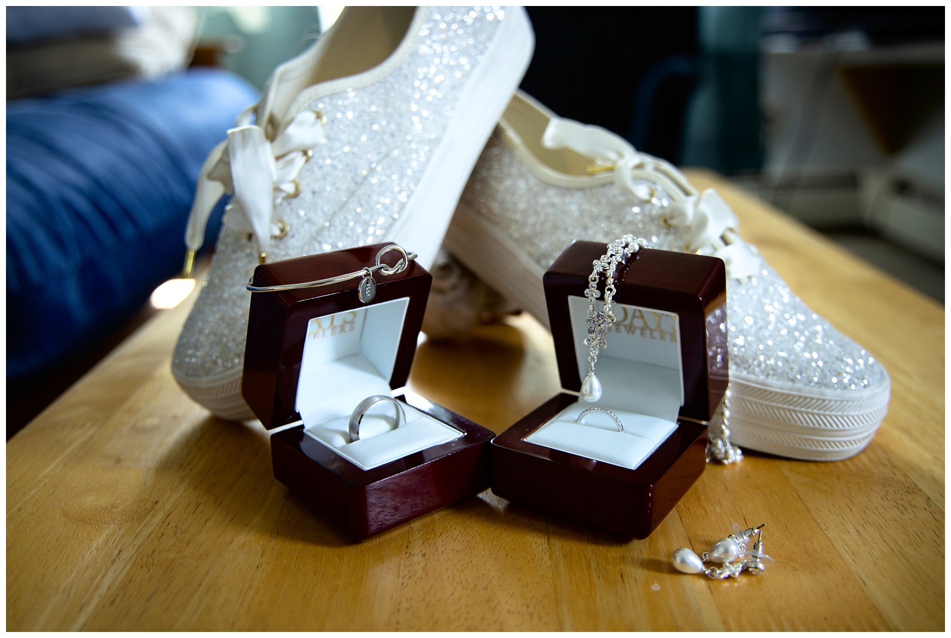 wedding rings with jewelry and shoes