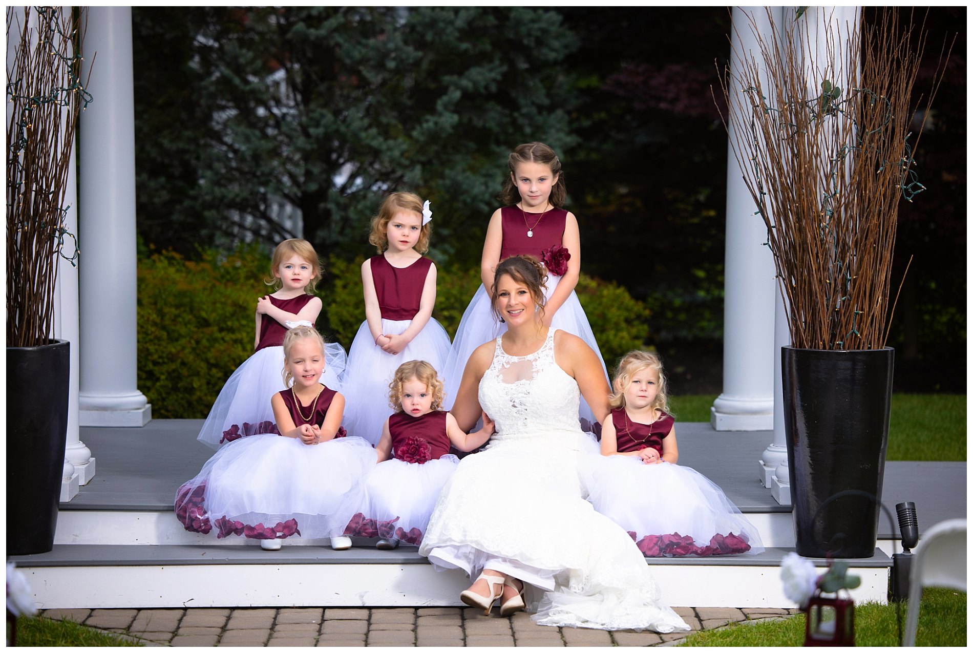 bride and little girls on wedding day