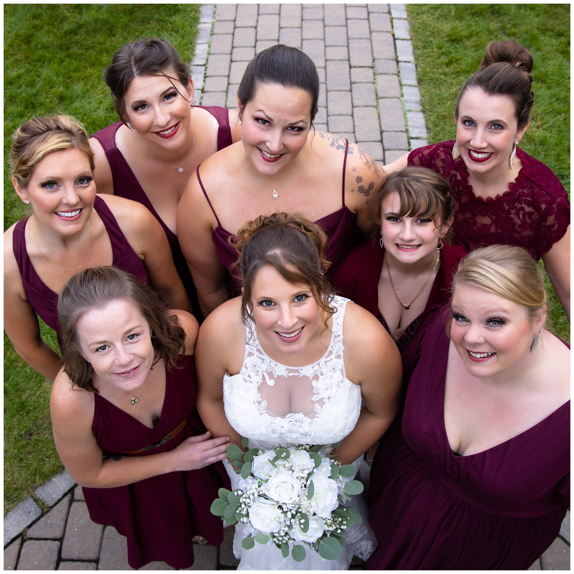 bridesmaids photo from high camera angle
