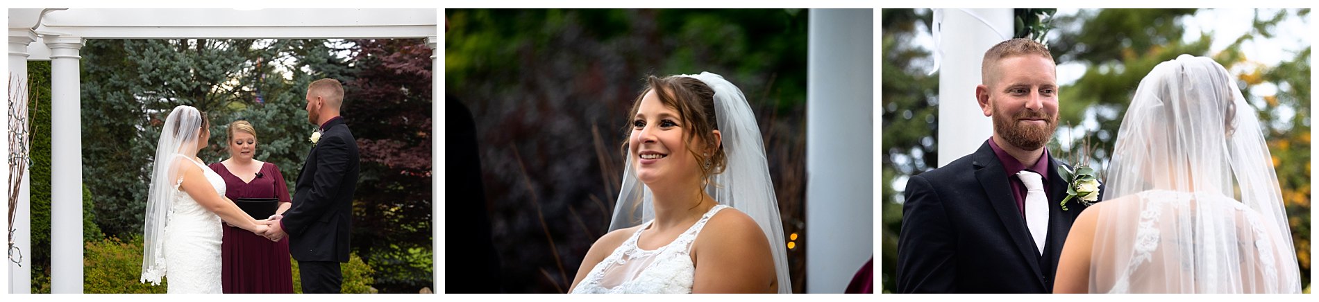 bride and groom faces during ceremony