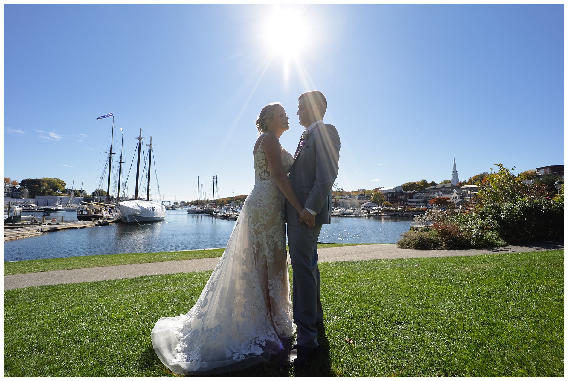 wedding couple at camden harbor