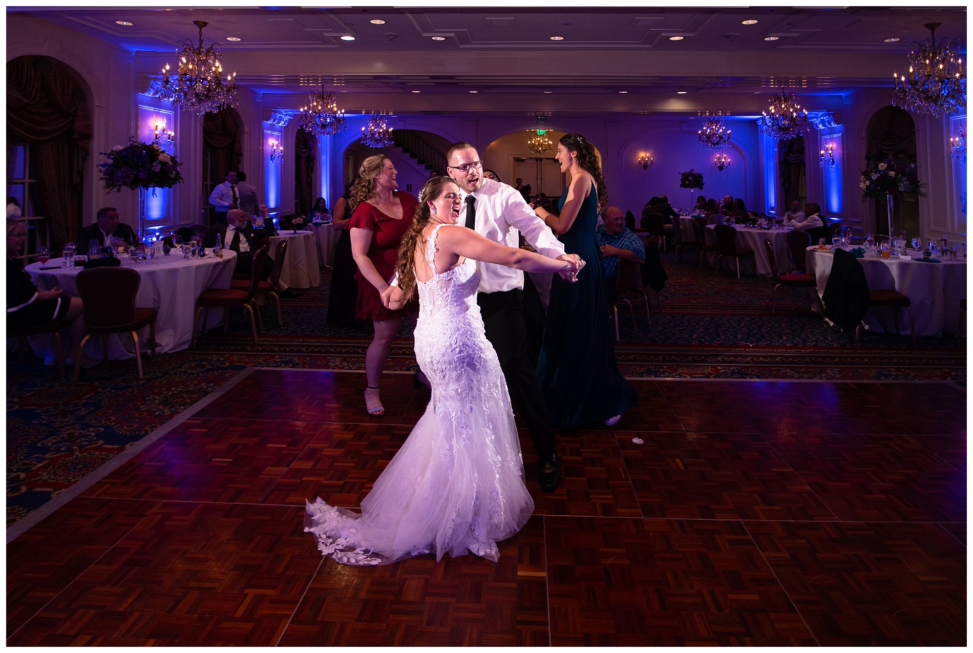 bride and groom tango on dance floor at wentworth wedding