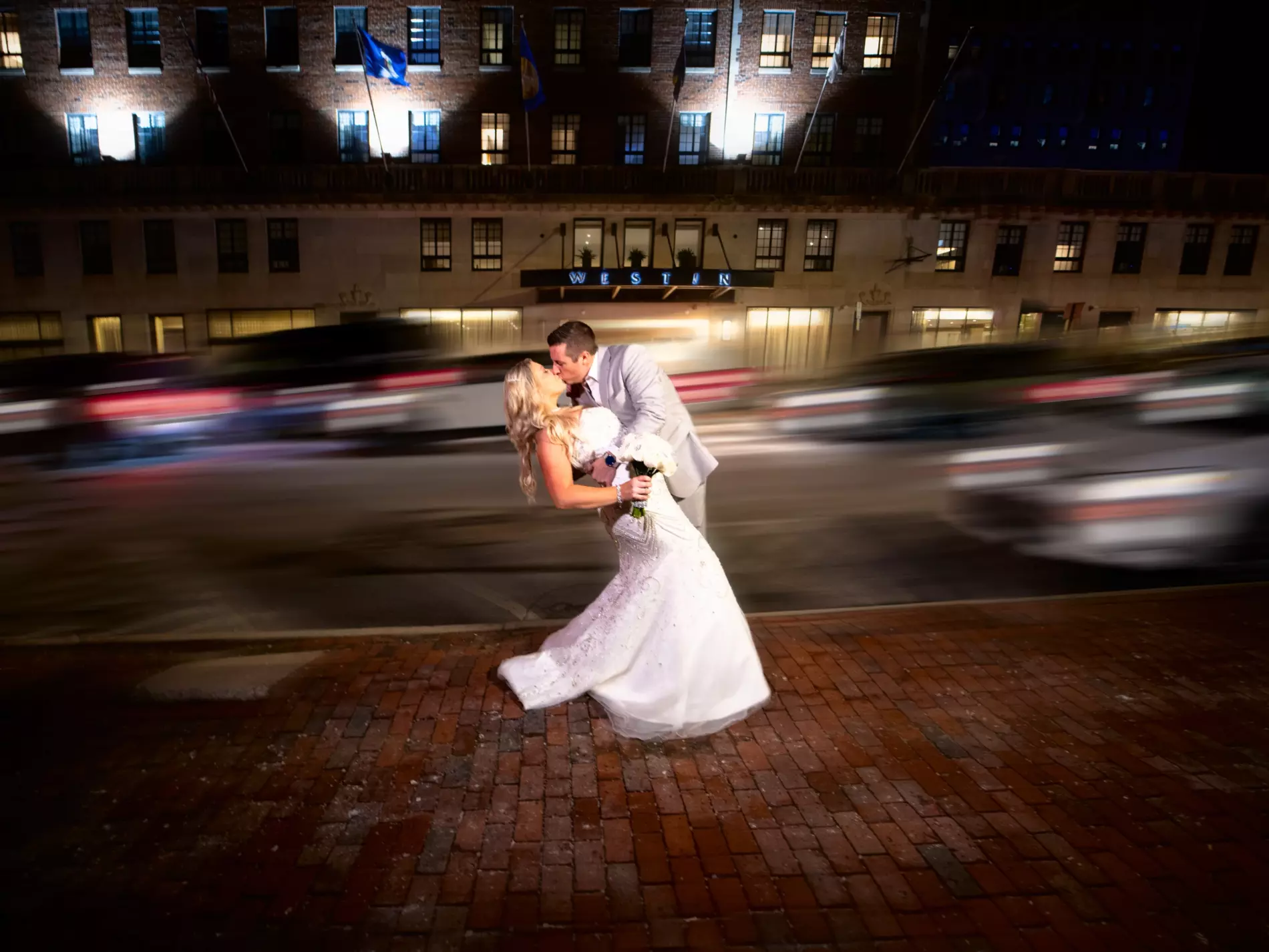 Bride and groom couple at Westin in Portland Maine for winter wedding.