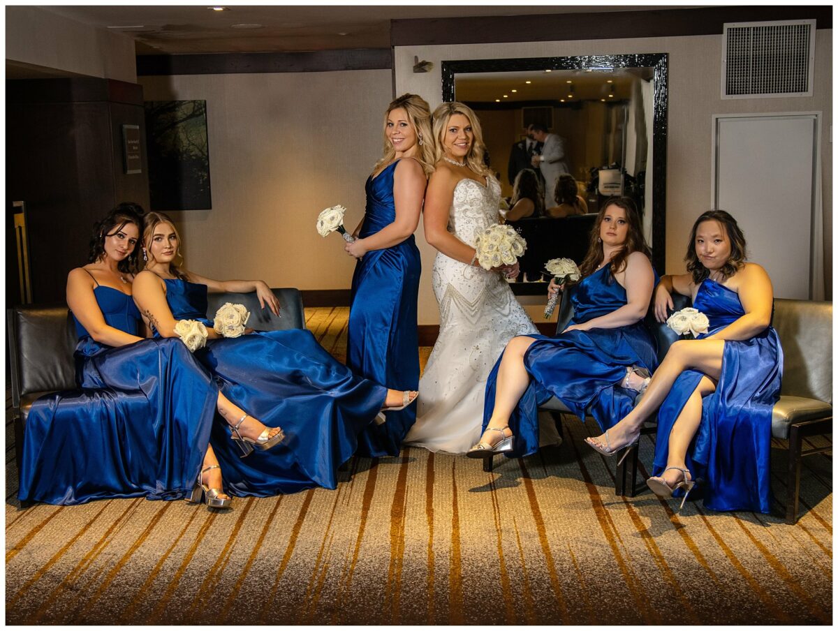 Fun shot of bridesmaids in Westin portland hotel
