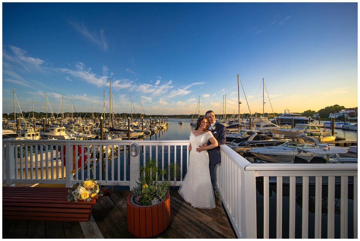 wedding couple at wentworth by sea marina at end of night
