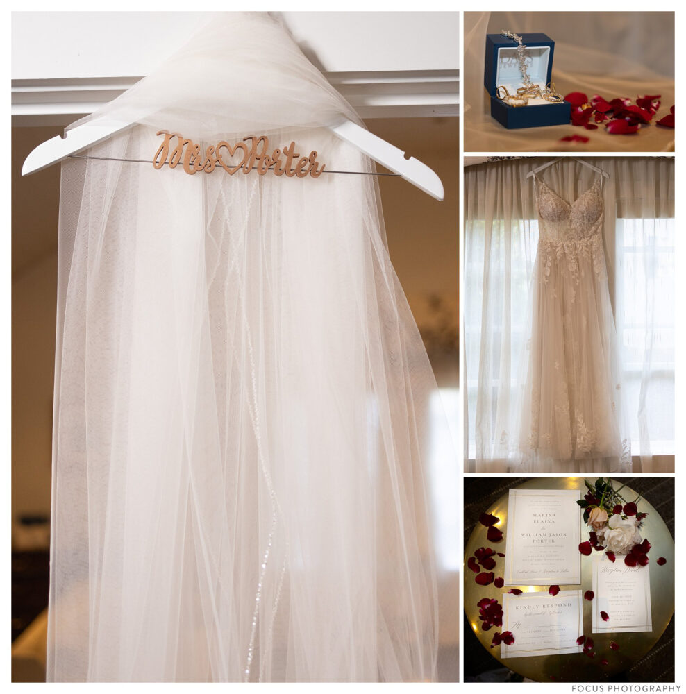 Wedding veil on custom hanger
