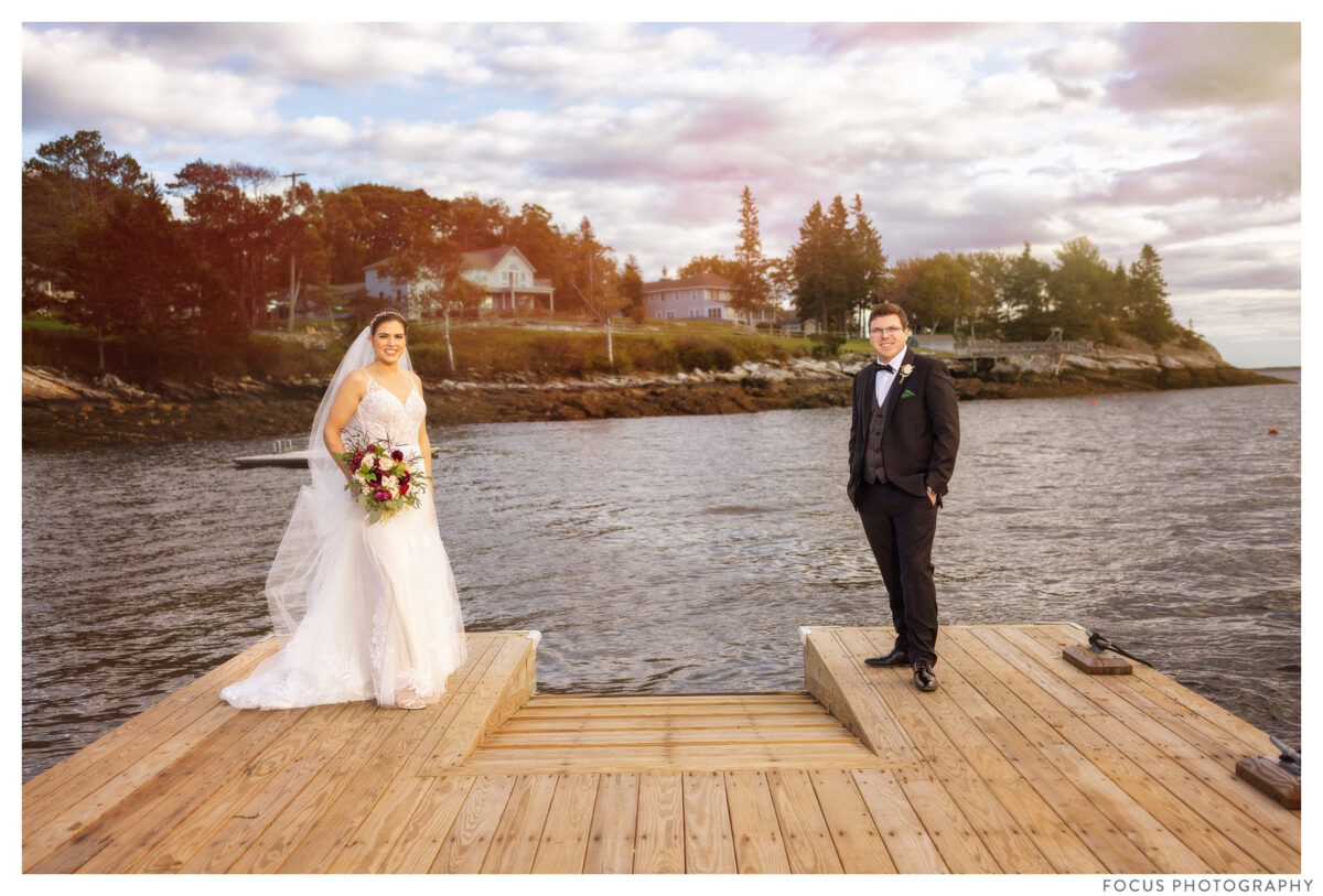 Spruce Point Inn dock in boothbay harbor wedding pictures