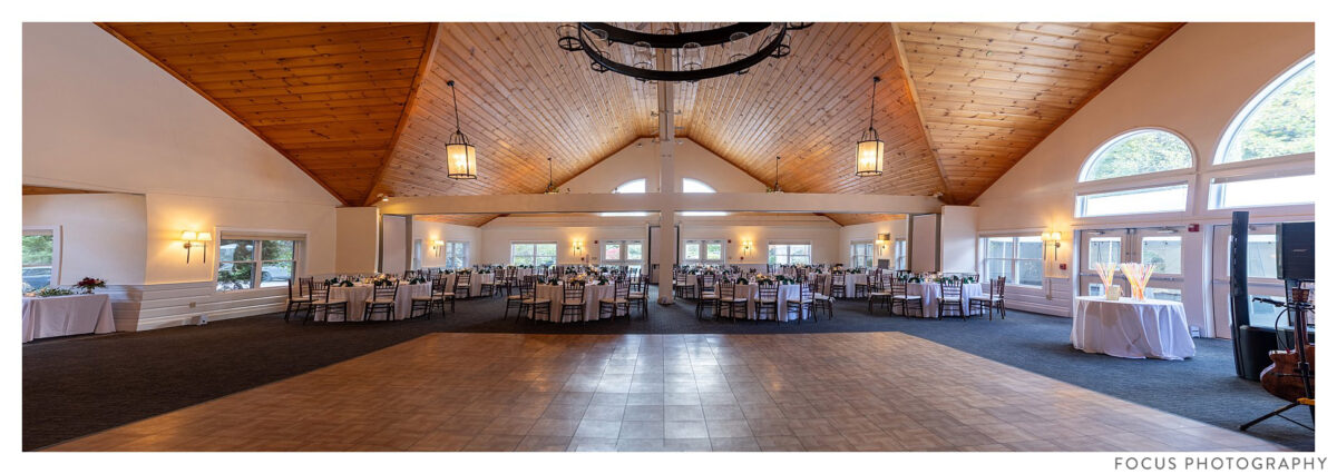 panorama of pemaquid hall at spruce point inn before wedding