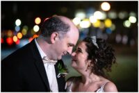 Bride and groom in downtown Boston at Fairmont Copley plaza hotel wedding