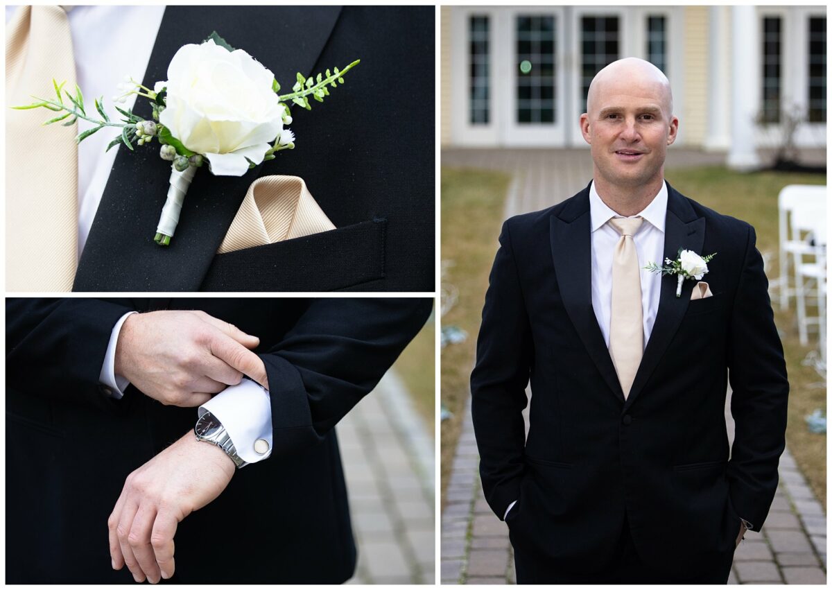 groom and his flower and pocket square