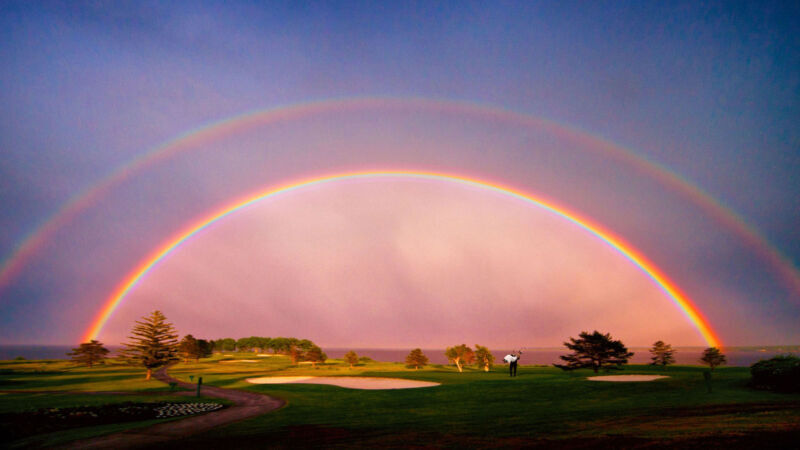 Perfect wedding venue with breathtaking double rainbow view Stunning double rainbow over Samoset Resort; perfect for wedding photography in Rockport Maine. Ideal for couples seeking Midcoast Weddings atmosphere