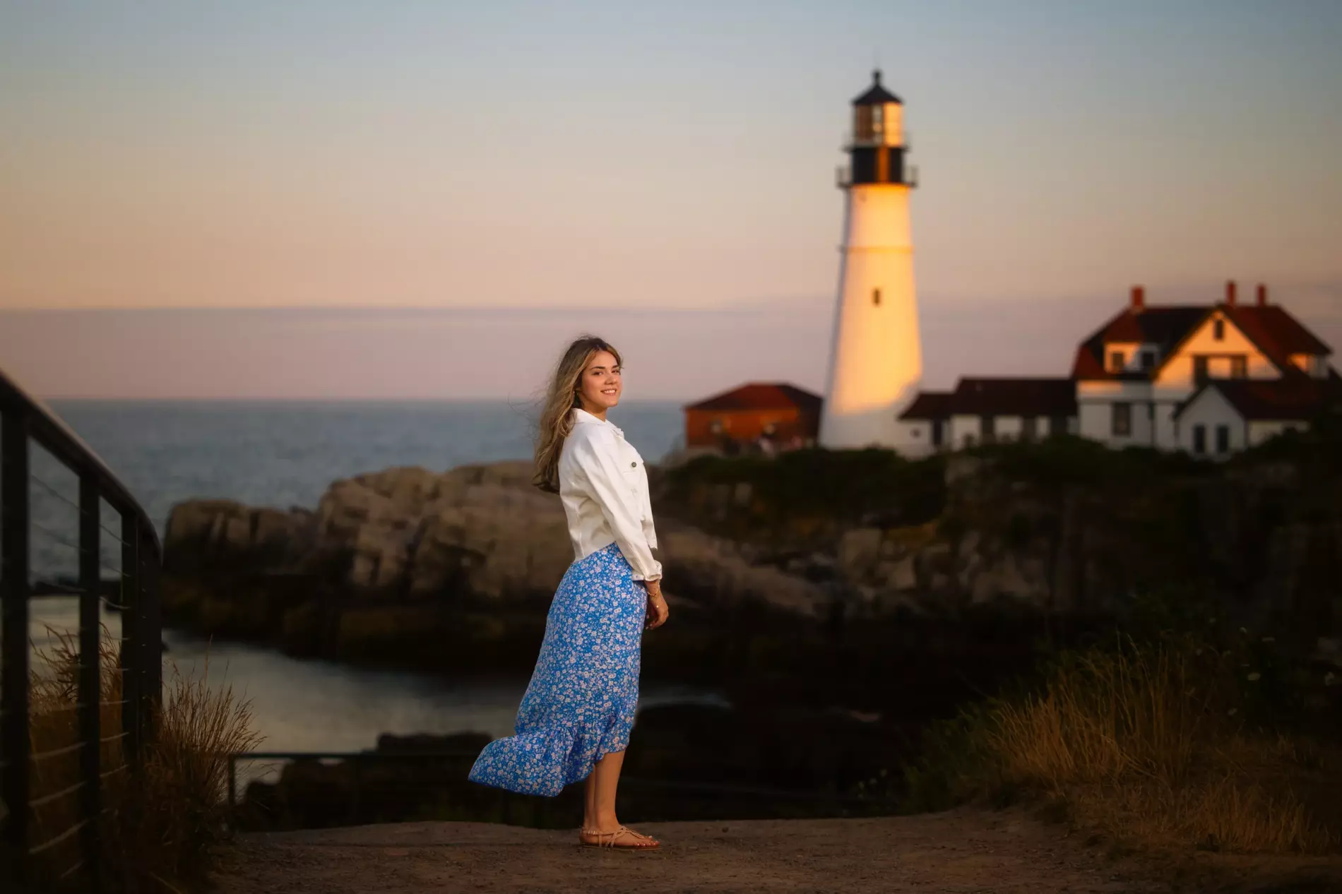 Amelia's senior pictures were done at fort williams in cape elizabeth, and maine seniors love getting a lighthouse in their yearbook photo
