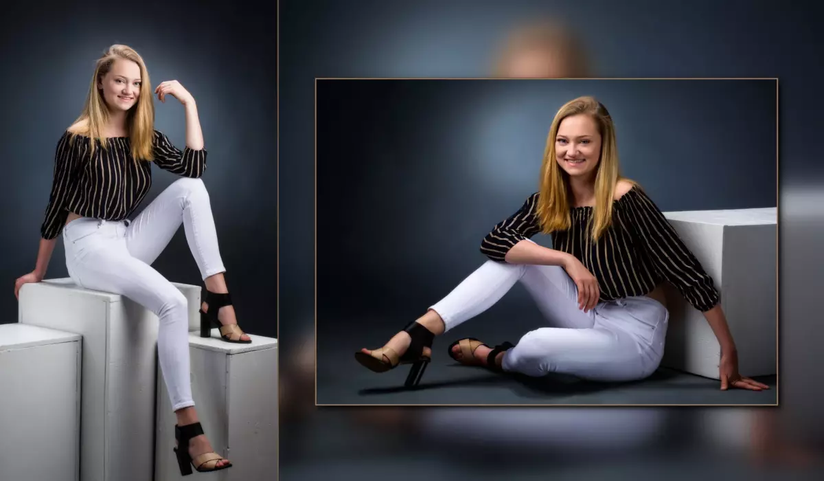 fashionable freeport high school girl photographed at professional photography studio in maine for senior pictures