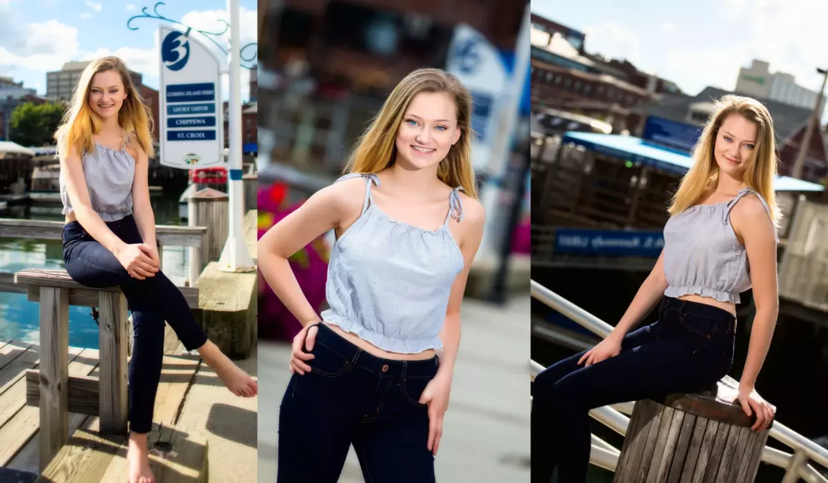 fashionable senior pictures of girl in downtown portland maine