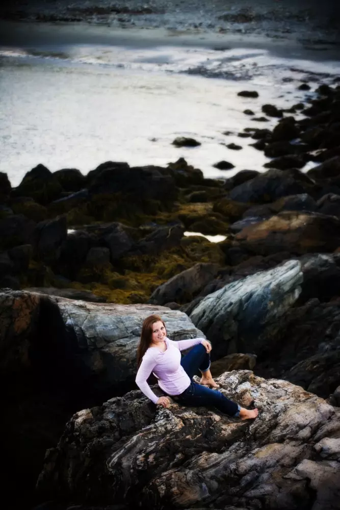high school girl photographed at beach in cape elizabeth maine for beautiful senior photo