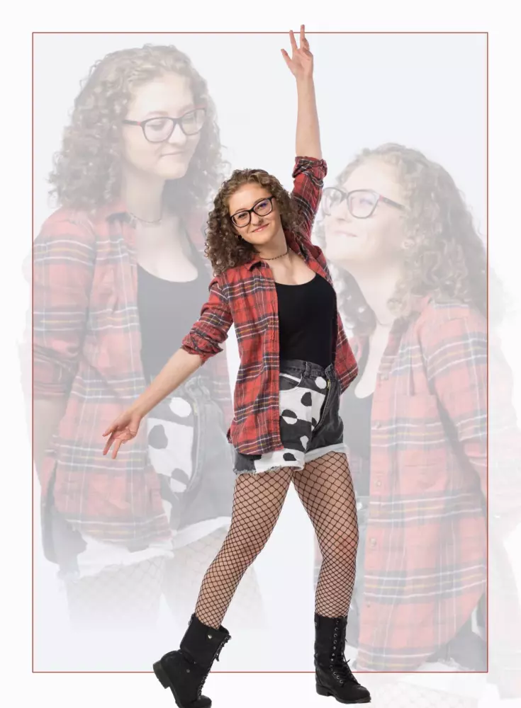 high school girl with her own fashion style for senior pictures in maine
