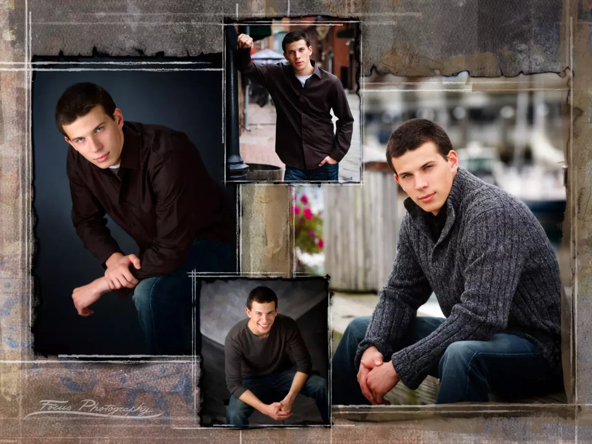 senior picture composite of handsome high school boy in maine