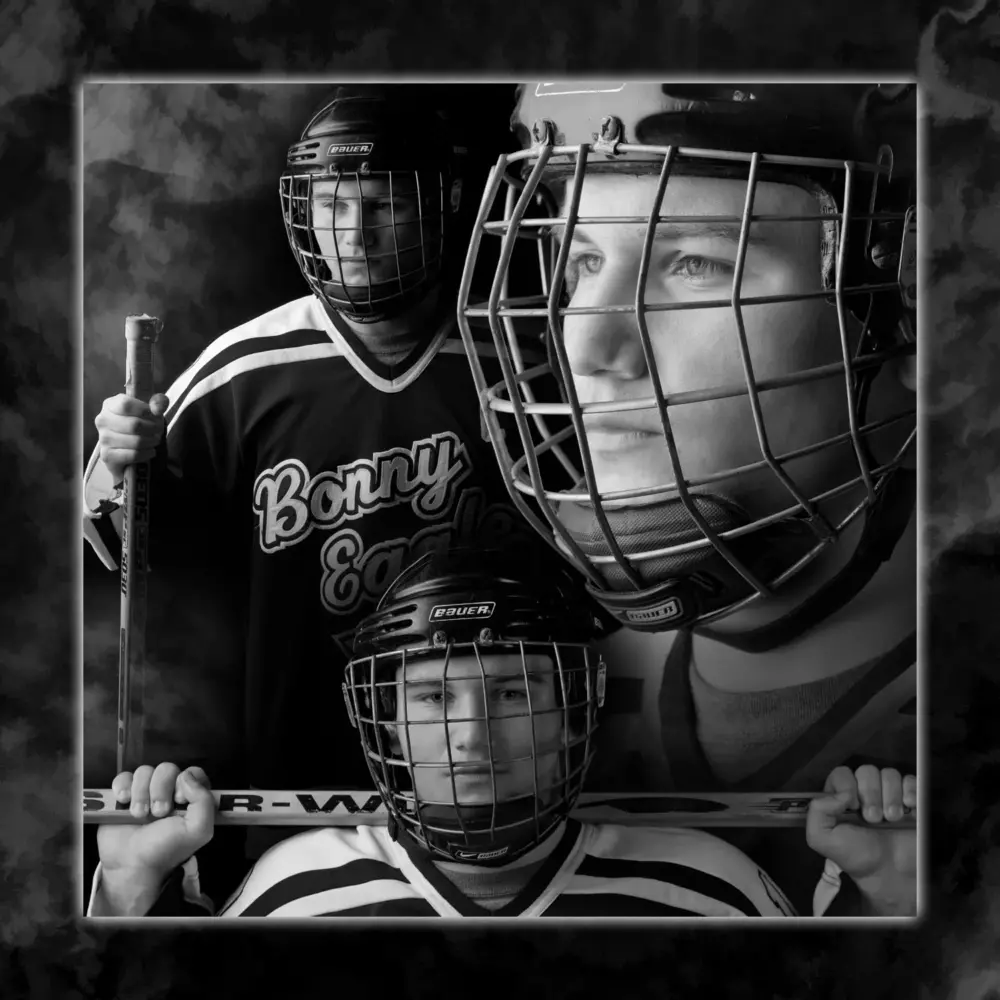 sports poster of hockey player created in studio for senior pictures in maine