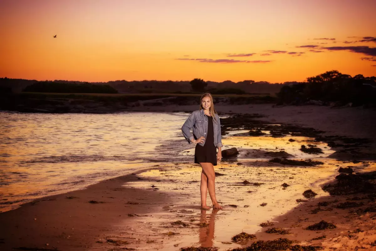 sunset photo from professional senior photos in maine at the beach
