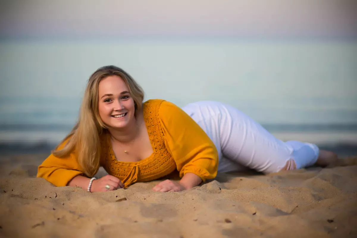 Thornton academy high school girl photographed at beach in saco, maine, for senior pictures